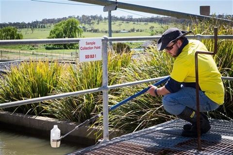 A person taking a water sample